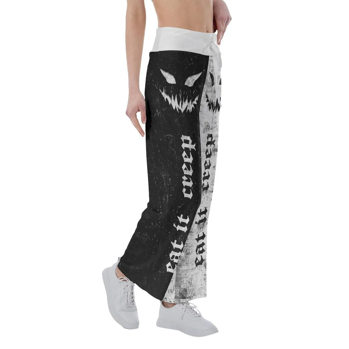 Black White Horror Smile High-waisted Wide Leg Pants