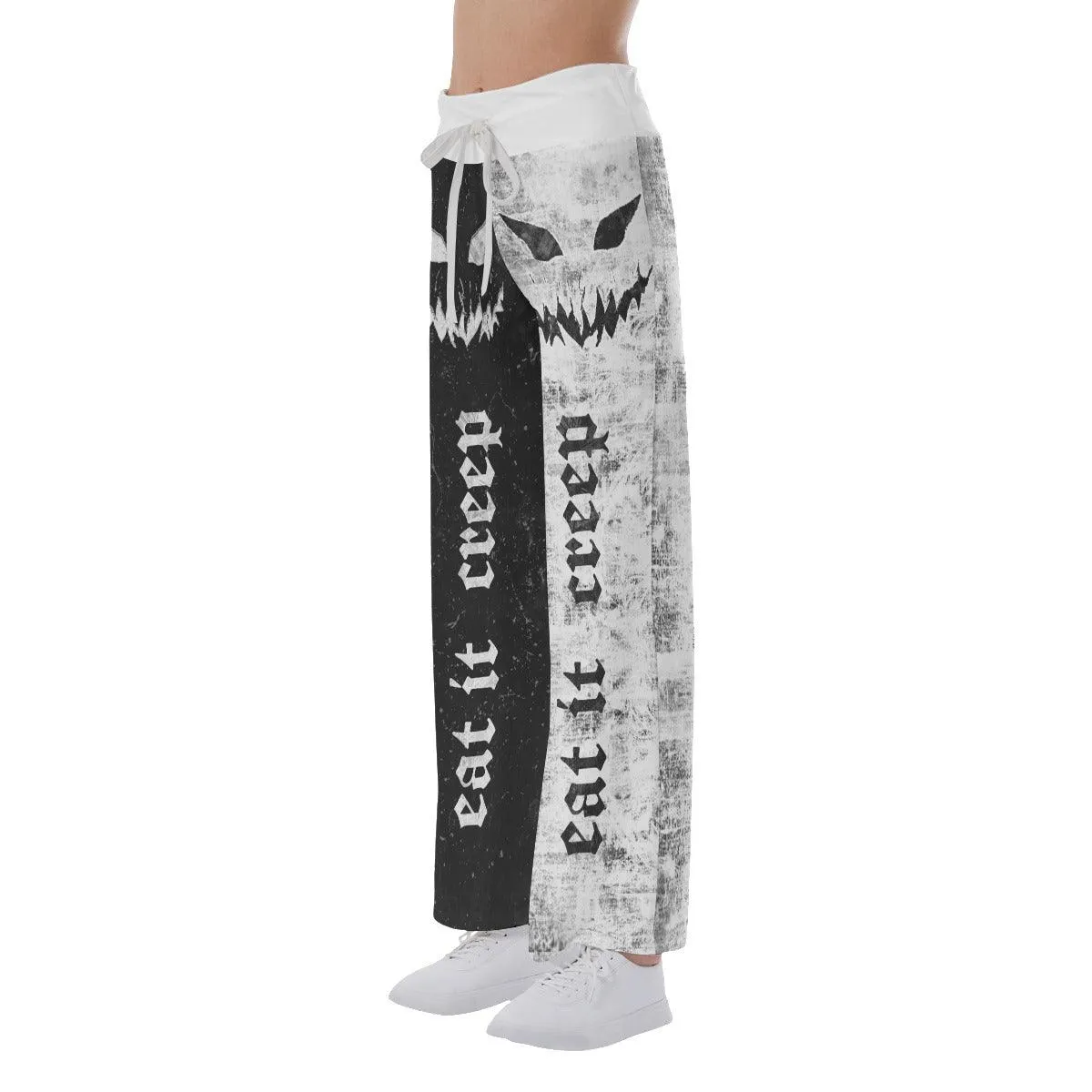 Black White Horror Smile High-waisted Wide Leg Pants