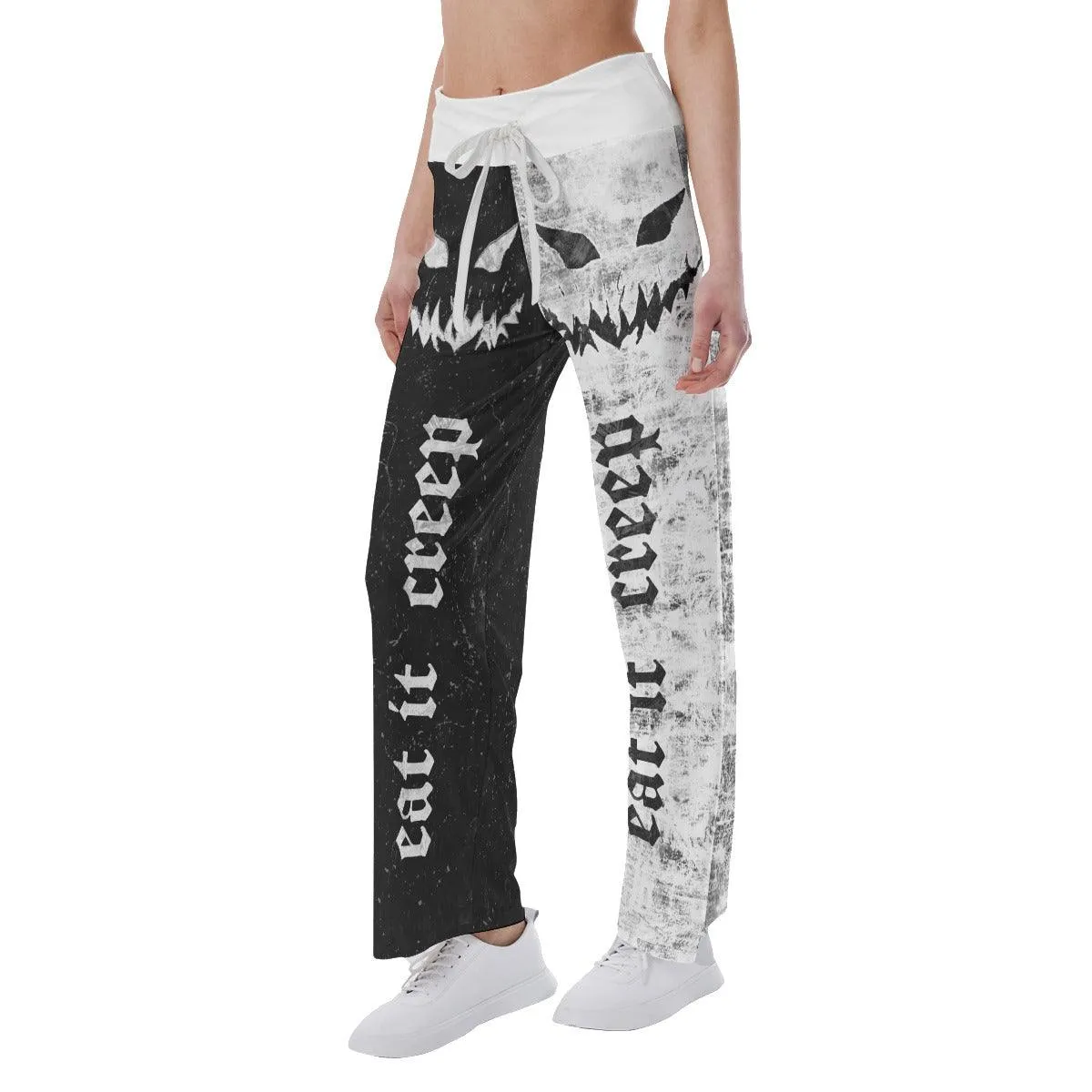 Black White Horror Smile High-waisted Wide Leg Pants