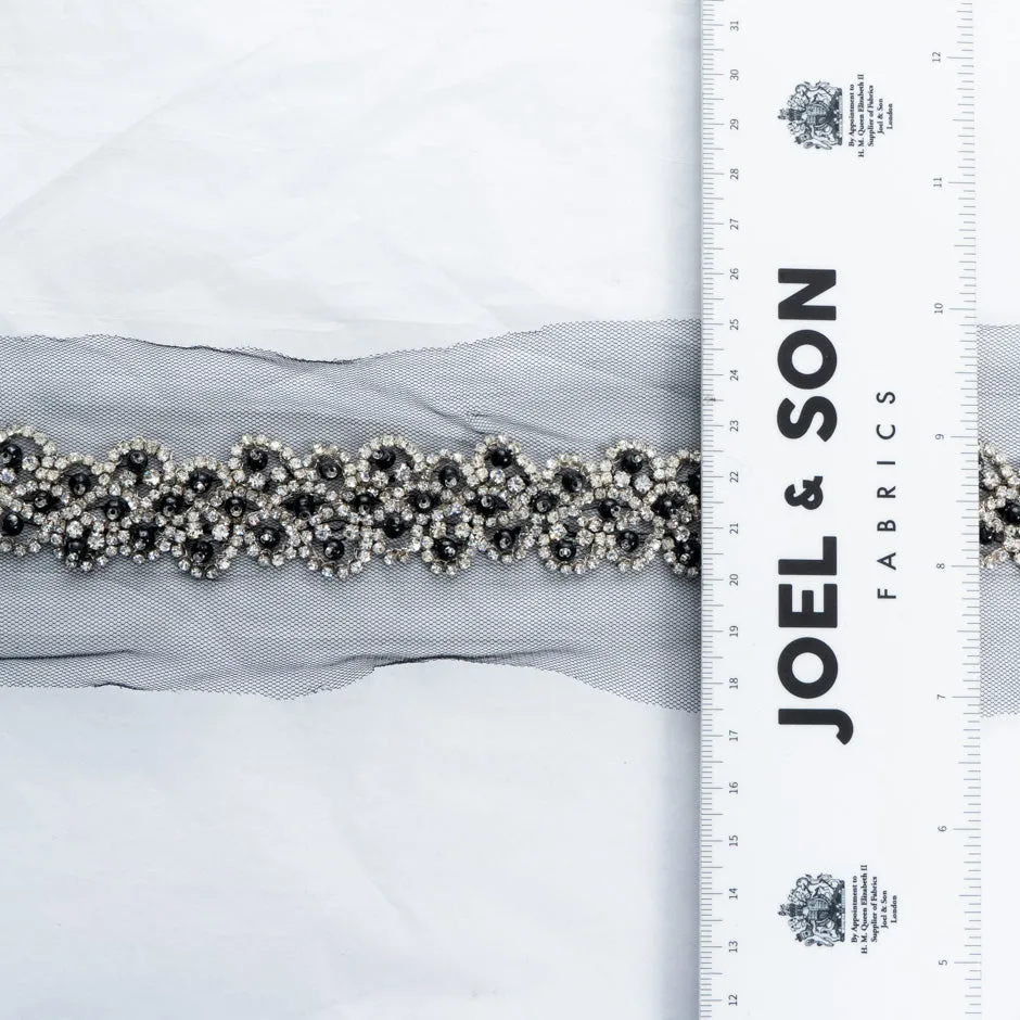 Diamanté & Black Beaded Tulle Trim