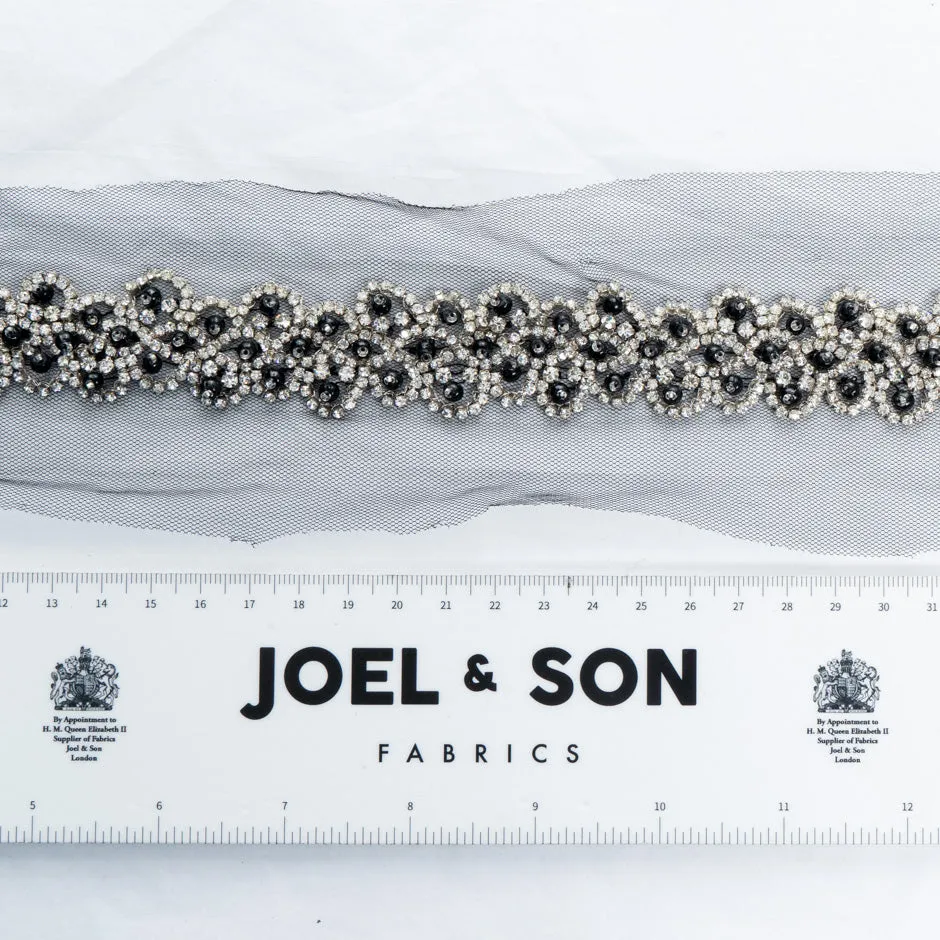 Diamanté & Black Beaded Tulle Trim