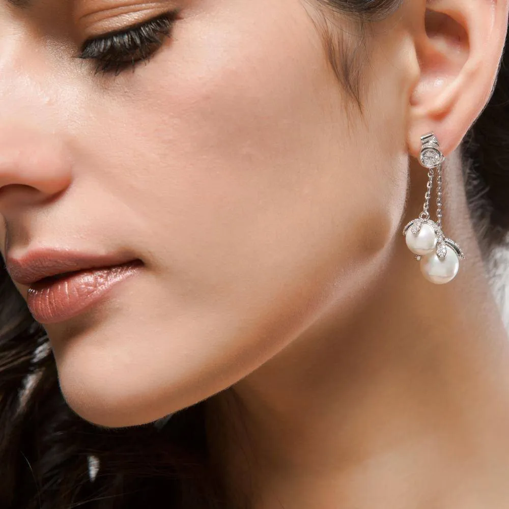 Double Pearls Crystal Drop jacket Earrings
