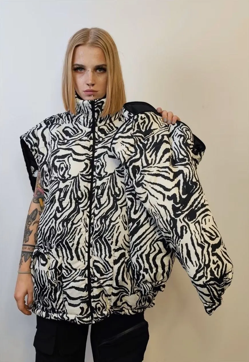 Heart bomber reversible horn jacket detachable punk puffer