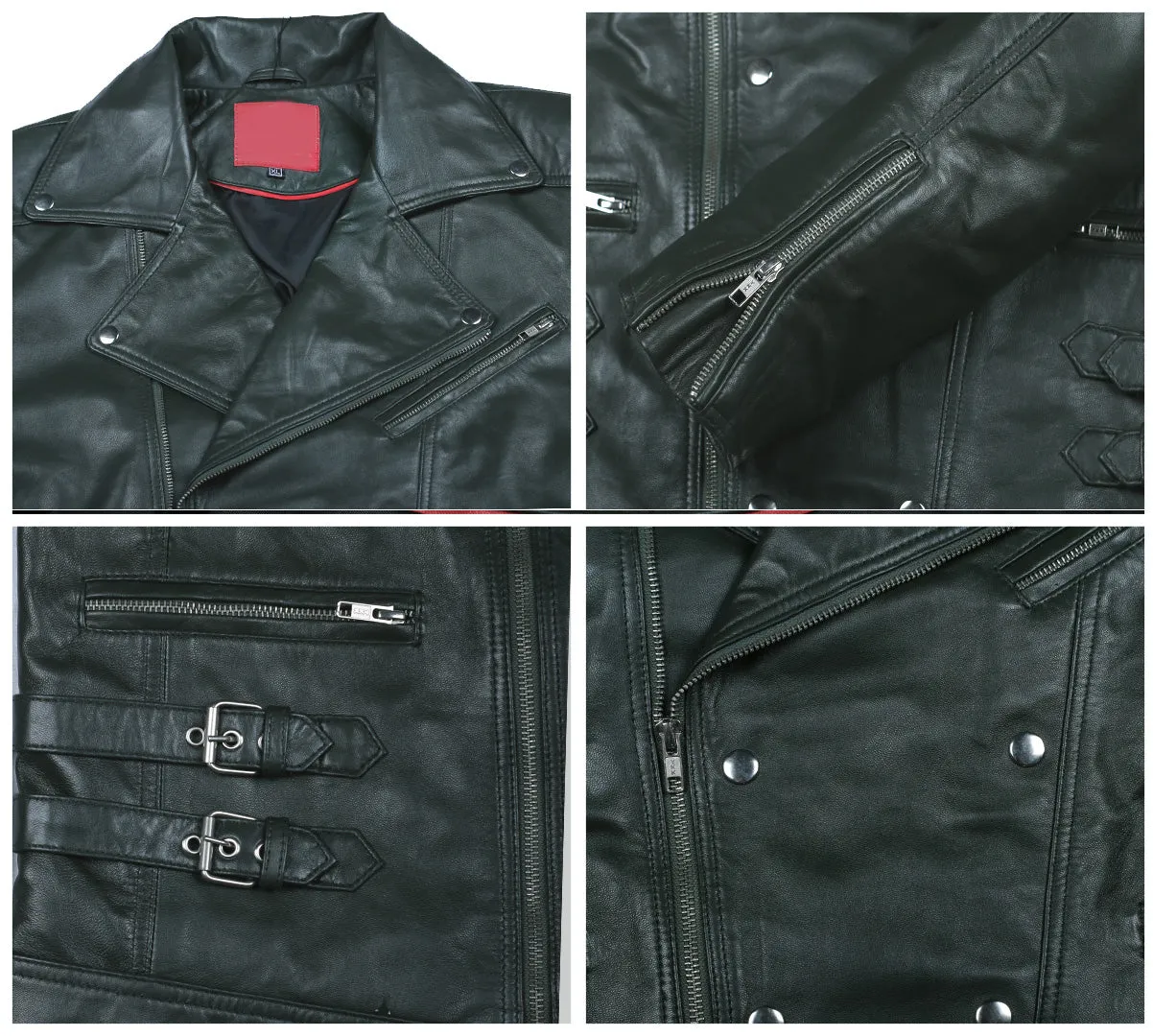 Leather Jackets Hub Mens Genuine Lambskin Leather Jacket (Black, Rocker Jacket) - 1501142