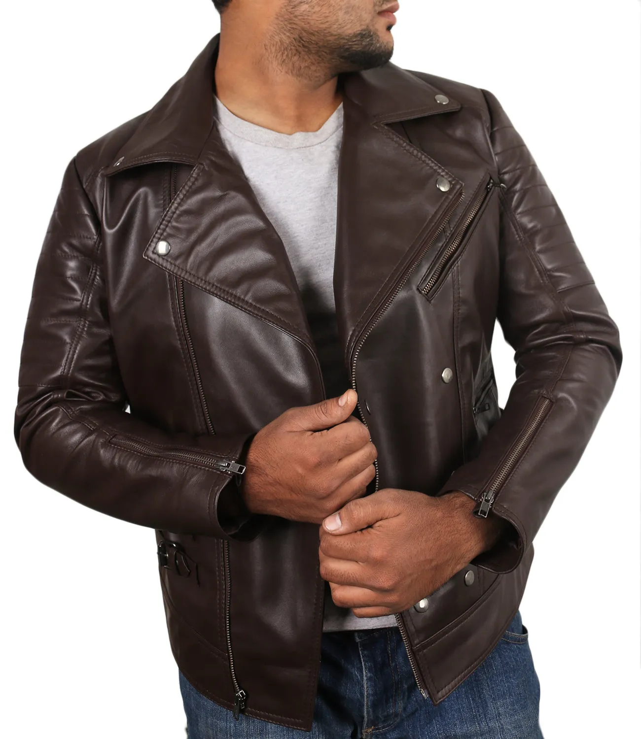 Leather Jackets Hub Mens Genuine Lambskin Leather Jacket (Black, Rocker Jacket) - 1501142