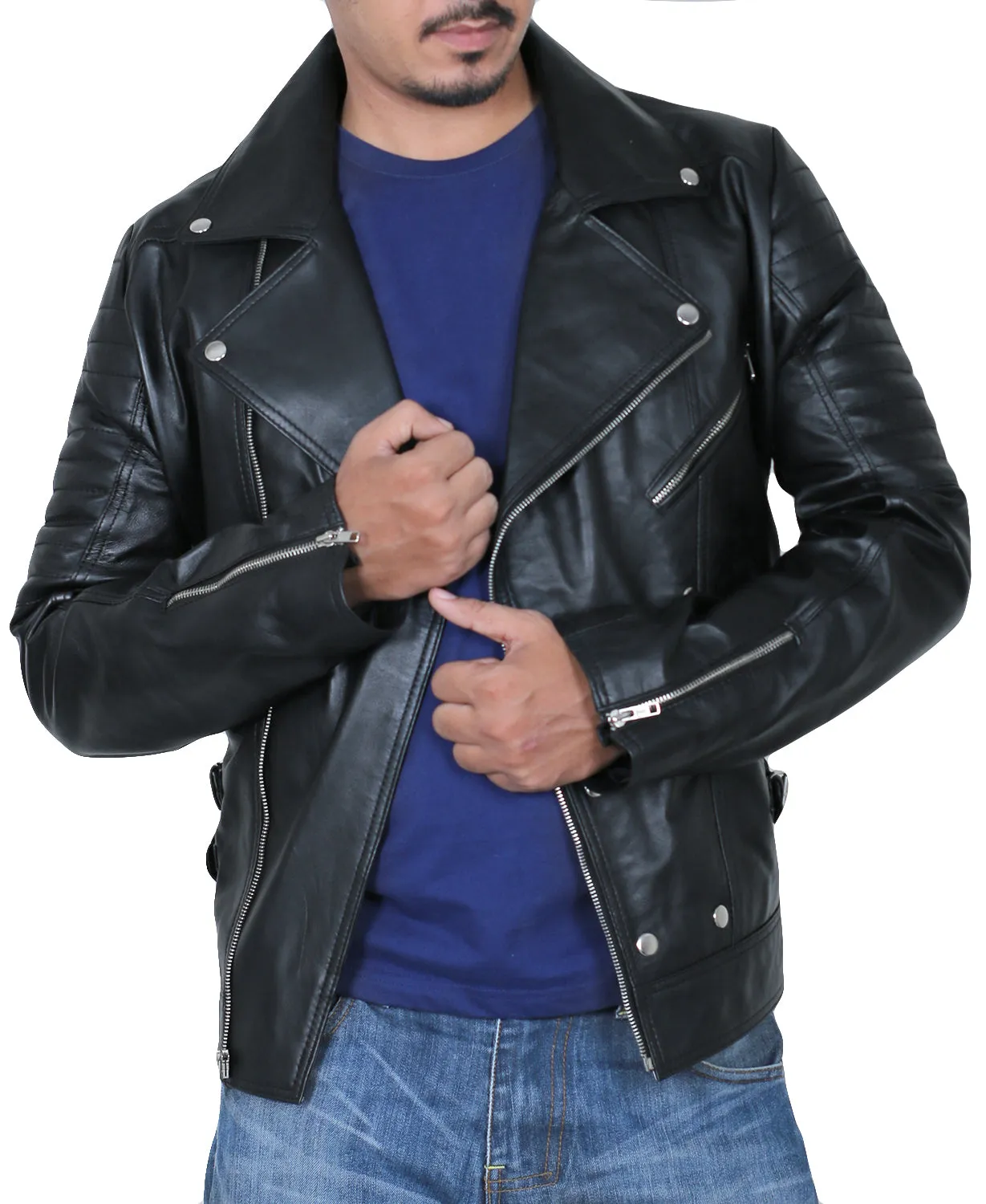 Leather Jackets Hub Mens Genuine Lambskin Leather Jacket (Black, Rocker Jacket) - 1501142