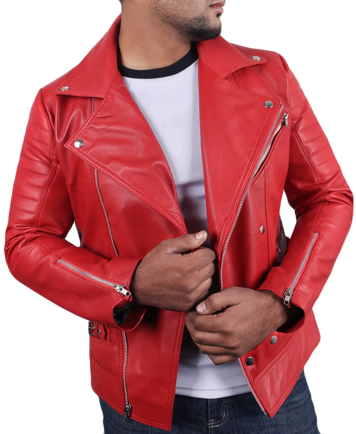 Leather Jackets Hub Mens Genuine Lambskin Leather Jacket (Black, Rocker Jacket) - 1501142
