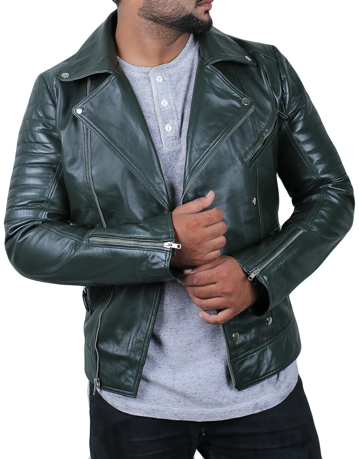 Leather Jackets Hub Mens Genuine Lambskin Leather Jacket (Black, Rocker Jacket) - 1501142