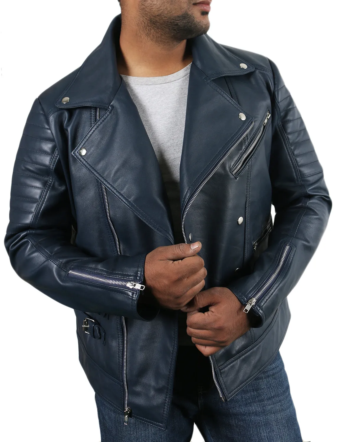 Leather Jackets Hub Mens Genuine Lambskin Leather Jacket (Black, Rocker Jacket) - 1501142