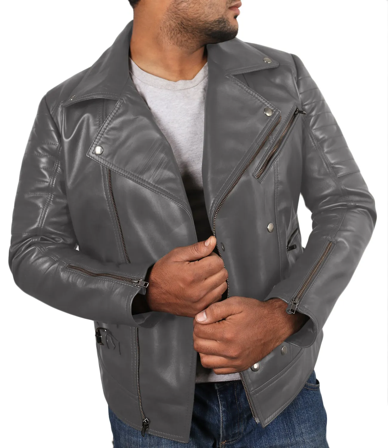 Leather Jackets Hub Mens Genuine Lambskin Leather Jacket (Black, Rocker Jacket) - 1501142
