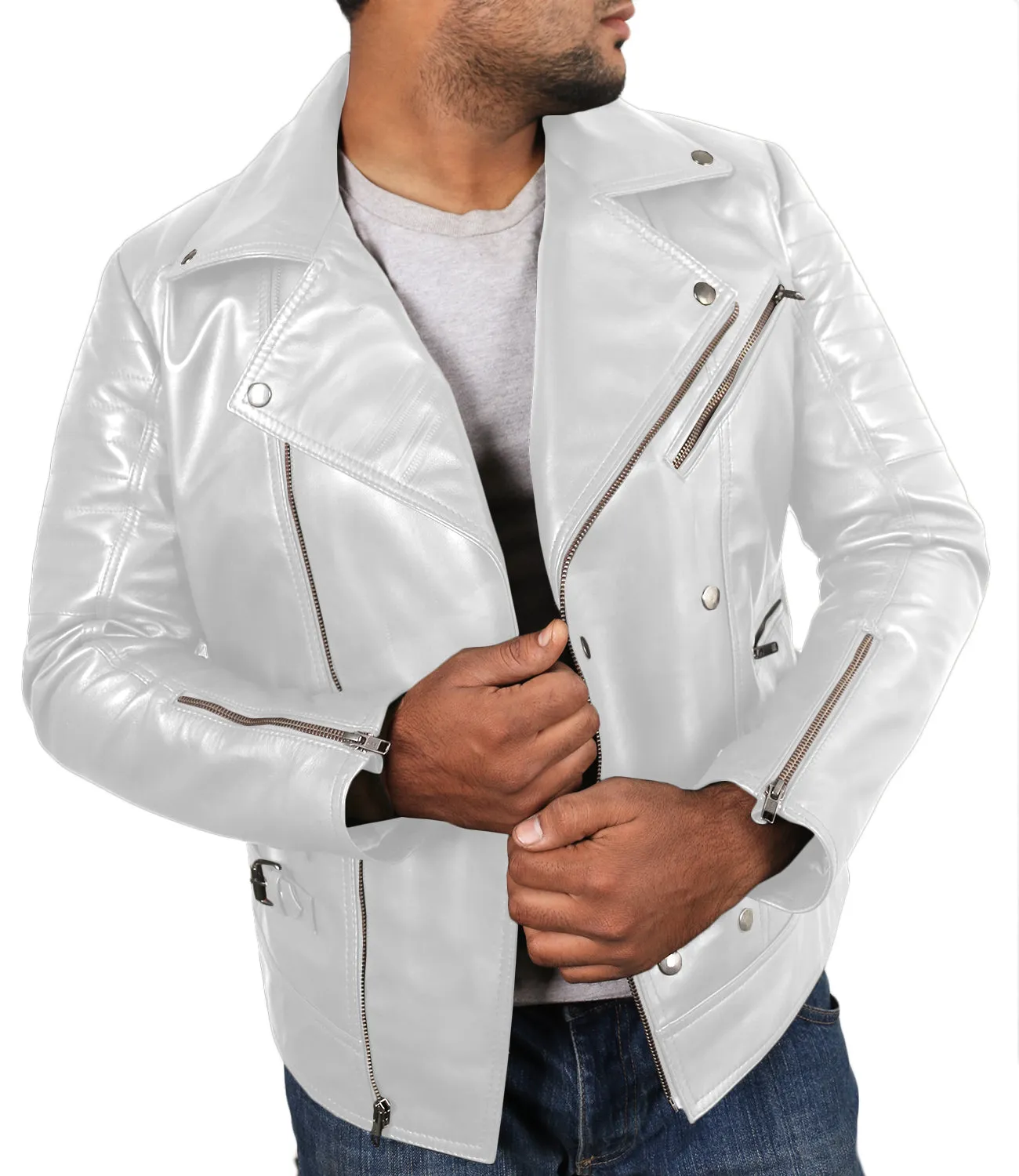 Leather Jackets Hub Mens Genuine Lambskin Leather Jacket (Black, Rocker Jacket) - 1501142
