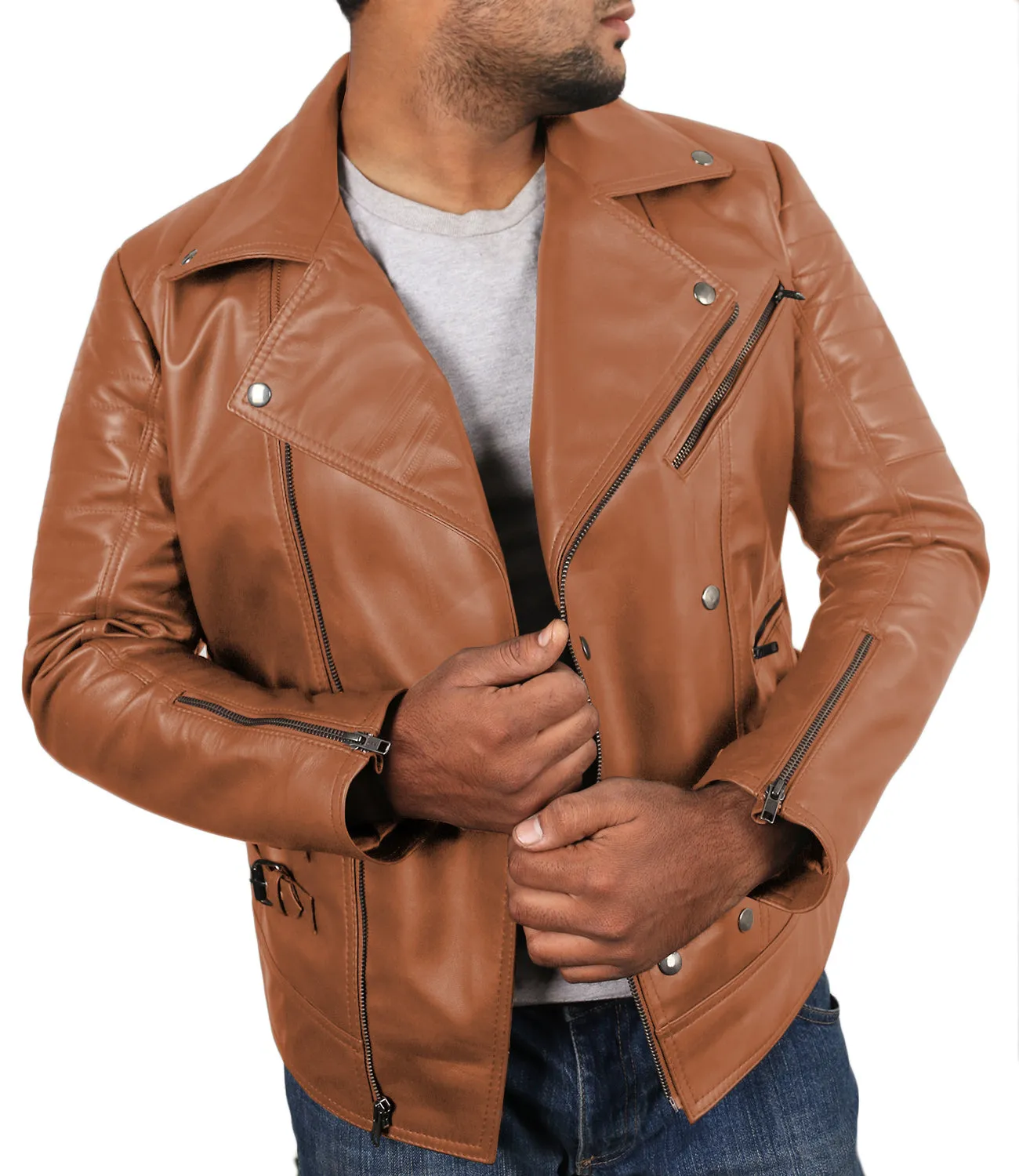 Leather Jackets Hub Mens Genuine Lambskin Leather Jacket (Black, Rocker Jacket) - 1501142