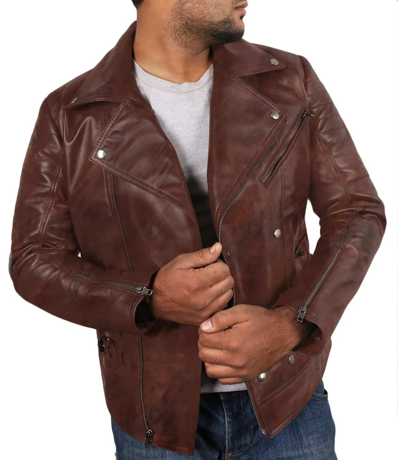 Leather Jackets Hub Mens Genuine Lambskin Leather Jacket (Black, Rocker Jacket) - 1501142