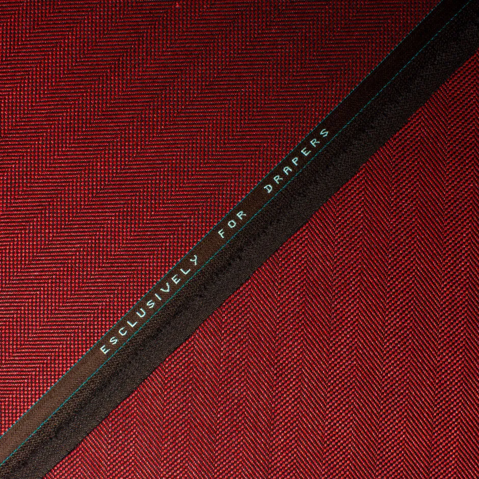 Maroon Wool & Silk Blend Herringbone Suiting