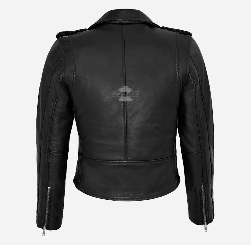 MB Ladies Biker Style Leather Jacket Short Fitted Fashion Jacket