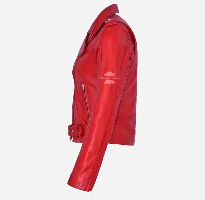 MB Ladies Biker Style Leather Jacket Short Fitted Fashion Jacket