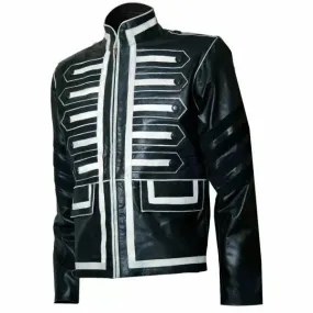 Men's Leather Jacket Genuine Lambskin Black & White Military Jacket Slim