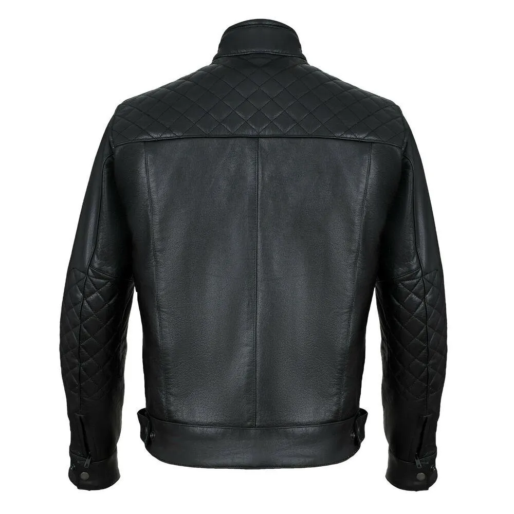 Mens's Black Motorcycle Diamond Leather Jacket CE Protection Cowhide