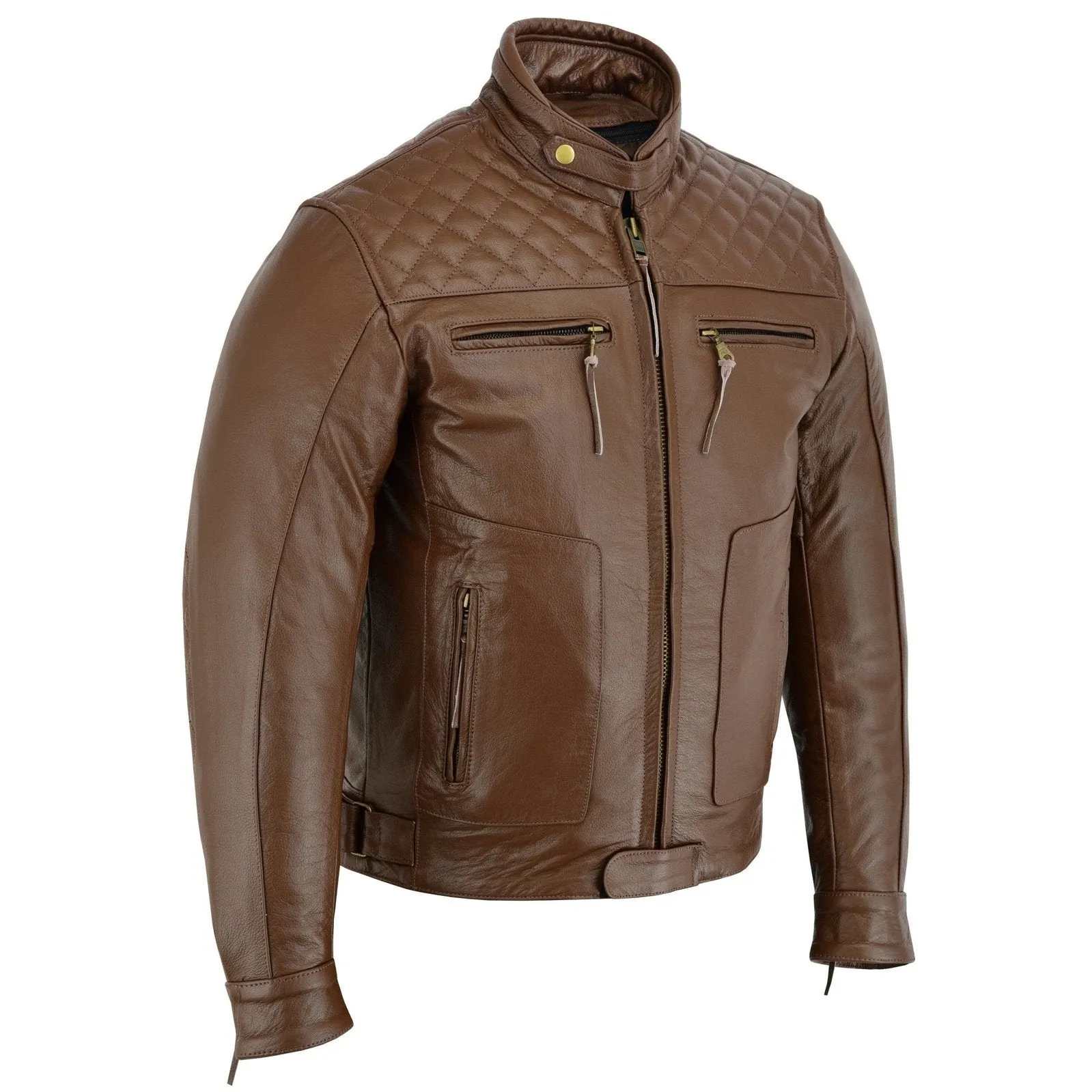 Mens's Black Motorcycle Diamond Leather Jacket CE Protection Cowhide