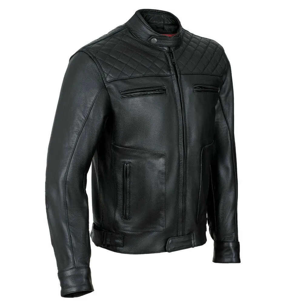 Mens's Black Motorcycle Diamond Leather Jacket CE Protection Cowhide