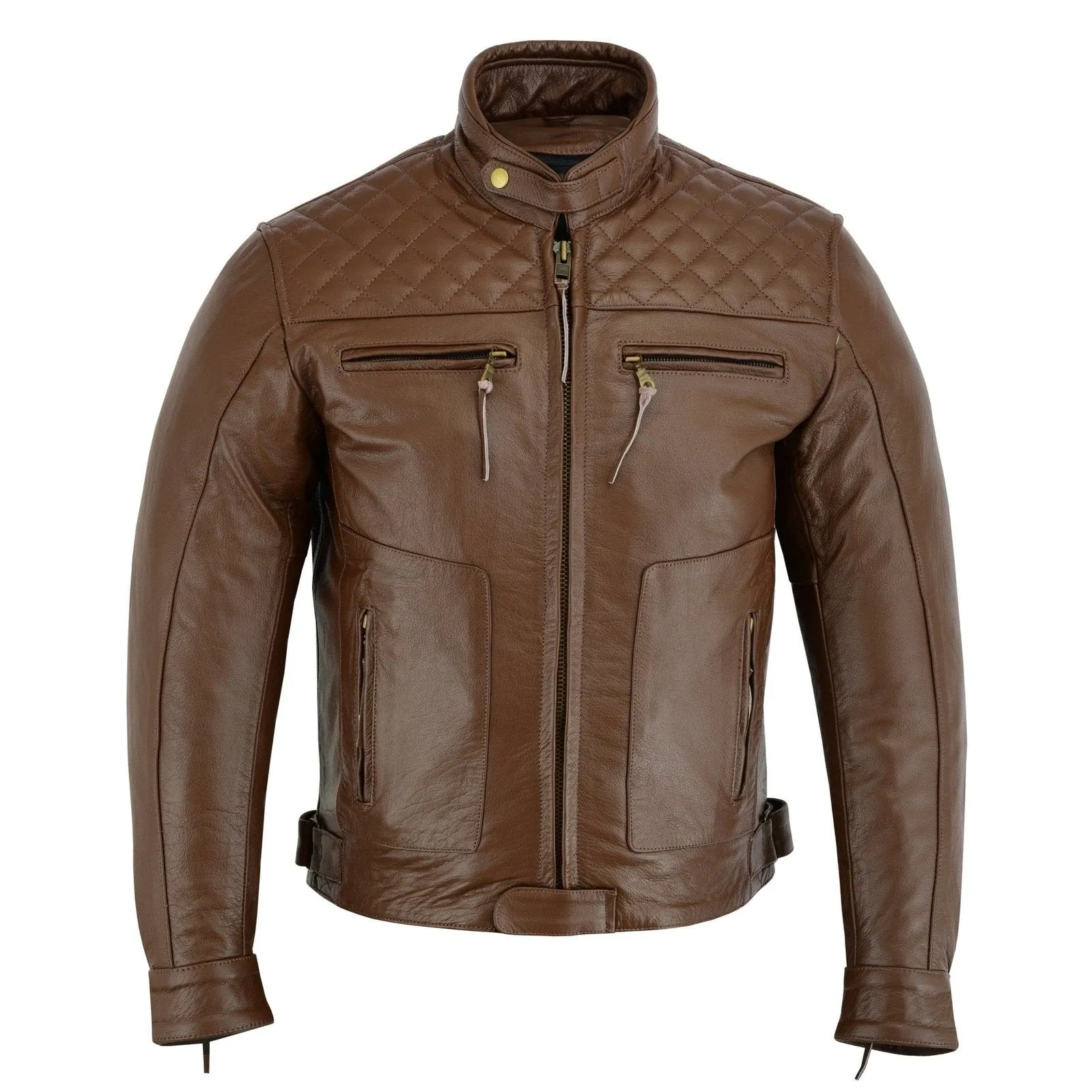 Mens's Black Motorcycle Diamond Leather Jacket CE Protection Cowhide