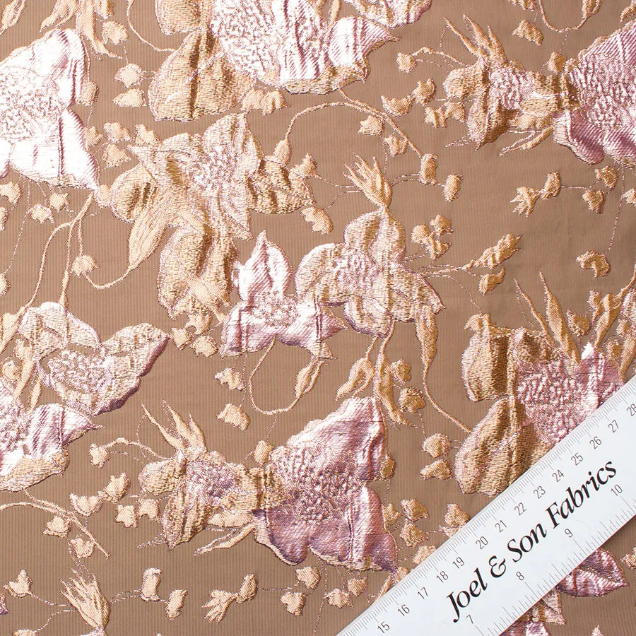 Metallic Pink & Deep Gold Floral Cloqué