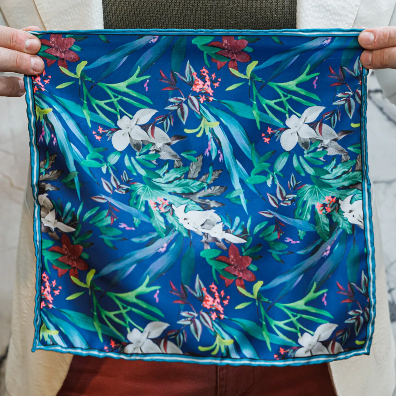 Pocket Square - Blue Jungle