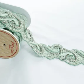 Soft Mint Green Diamanté & Beaded Trim
