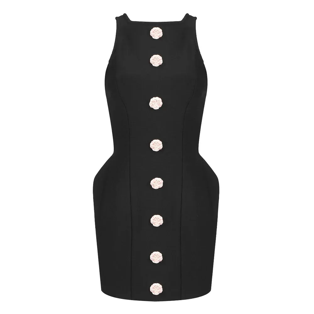 Trend4us Women's Chic Flower Button Embellished Mini Dress