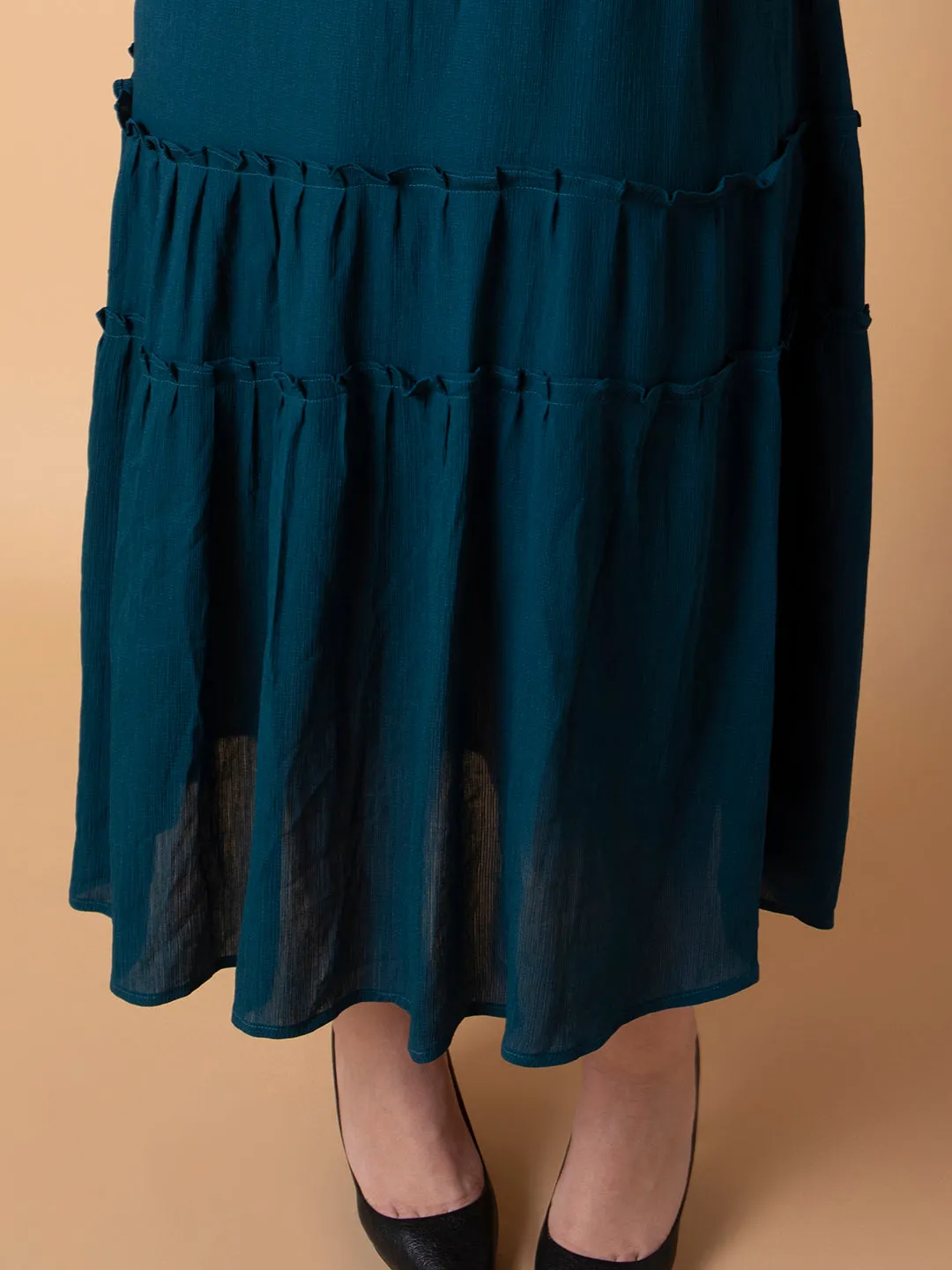 Women Solid Teal Fit and Flare Midi Dress